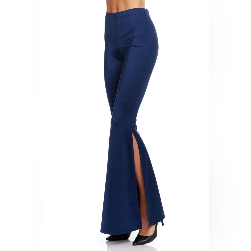 S NEW Women s Inner Beauty Navy Blue Bell Bottom Lounge Pants Retro Spandex NWOT
